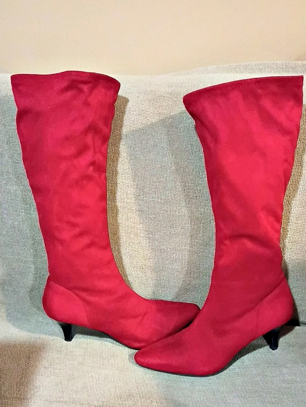 Red Knee High Heeled Boots Like New